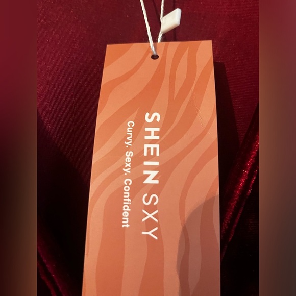 NWT Shein Lux Deep Plunge Velvet Midi Dress Burgundy Red Sz XL Women - Picture 10 of 11